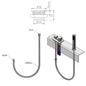 Sprchová průchodka na okraj vany včetně hadice F1/2"-M3/8", kulatá, chrom Polysan 1205-04