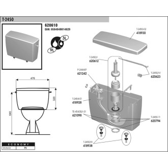T- 2450 plastová nádržka na wc kombi