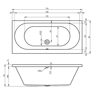 Obdélníková vana Riho Carolina 170x80 cm akrylát BB5300500000000