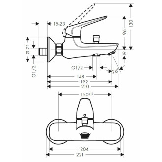 Vanová baterie Hansgrohe HG288 bez sprchového setu 150 mm chrom SIKOBHGN222