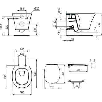 Wc s prkénkem softclose závěsné Ideal Standard Connect air zadní odpad E008701
