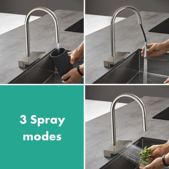 Dřezová baterie Hansgrohe Aquno s vytahovací sprškou, 3 proudy vzhled nerezu 73831800