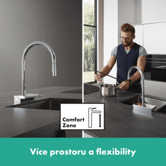 Dřezová baterie Hansgrohe Aquno s vytahovací sprškou, 3 proudy vzhled nerezu 73831800
