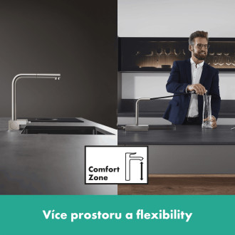 Dřezová baterie Hansgrohe Aquno s vytahovací sprškou, 2 proudy vzhled nerezu 73836800