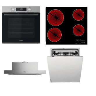 Akční set spotřebičů Whirlpool trouba OMK58CU1SX + sklokeramická deska AKT8090NE + výsuvný odsavač par AKR7491IX + vestavná myčka nádobí WIC3C26F SETW
