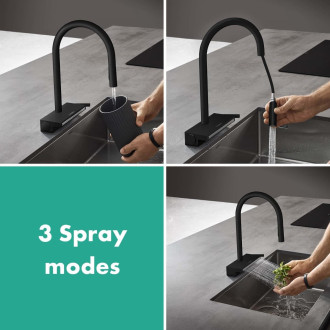 Dřezová baterie Hansgrohe Aquno s vytahovací sprškou, 2 proudy matná černá 73837670