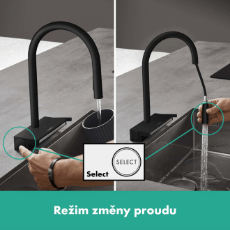 Dřezová baterie Hansgrohe Aquno s vytahovací sprškou, 2 proudy matná černá 73837670