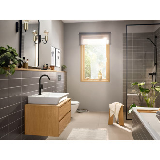 Vysoká umyvadlová baterie Hansgrohe Rebris E s výpustí matná černá 72576670