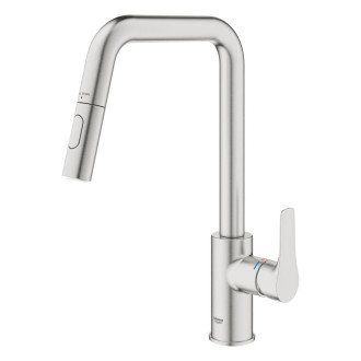 Dřezová baterie Grohe Eurosmart 2021 s vytahovací sprškou, 2 proudy supersteel 30619DC0