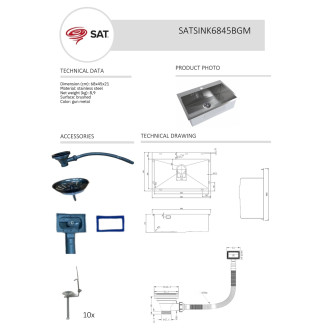 SAT Dřez 680x450x21 Gun Metal SATSINK6845BGM