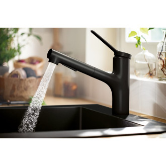 Dřezová baterie Hansgrohe Zesis M33 s vytahovací sprškou, 2 proudy matná černá 74820670