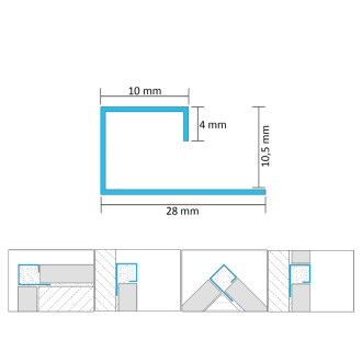 Lišta Eviso ukončovací stříbrná kartáčovaná, ve tvaru P 270 cm nerez FIPS0002