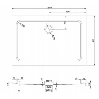 Mexen slim obdélníková sprchová vanička 140 x 80 cm, bílá - 40108014