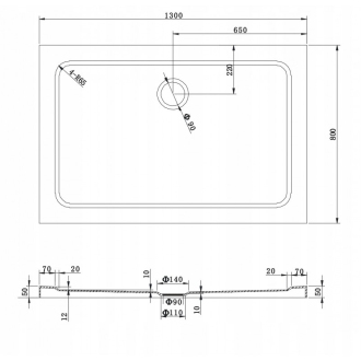 Mexen slim obdélníková sprchová vanička 130 x 80 cm, bílá - 40108013