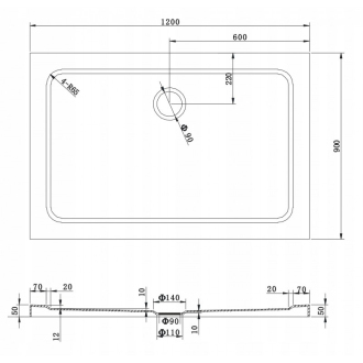 Mexen slim obdélníková sprchová vanička 120 x 90 cm, bílá - 40109012