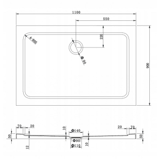 Mexen slim obdélníková sprchová vanička 110 x 90 cm, bílá - 40109011