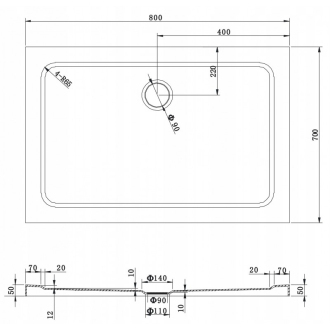 Mexen slim obdélníková sprchová vanička 80 x 70 cm, bílá - 40107080
