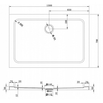 Mexen slim obdélníková sprchová vanička 130 x 70 cm, bílá - 40107013