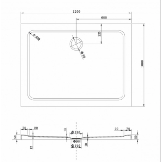 Mexen slim obdélníková sprchová vanička 120 x 100 cm, bílá - 40101012