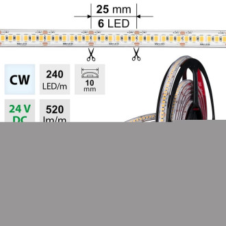 McLED  LED pásek - sada 4 m + Přijímač Nano IP67, 240 LED/m, CW, 6 W/m, DC 24V, 520 lm/m, CRI90, IP67, 10 mm, vodič 3 m ML-126.032.90.S04002