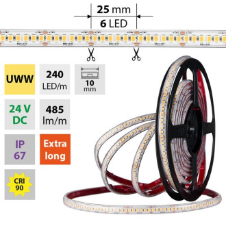 McLED  LED pásek - sada 1 m, 240 LED/m, UWW, 6 W/m, DC 24V, 380 lm/m, CRI90, IP67, 10 mm, vodič 3 m ML-126.036.90.S01001