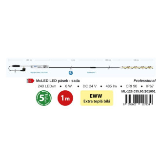 McLED  LED pásek - sada 1 m, 240 LED/m, EWW, 6 W/m, DC 24V, 485 lm/m, CRI90, IP67, 10 mm, vodič 3 m ML-126.035.90.S01001
