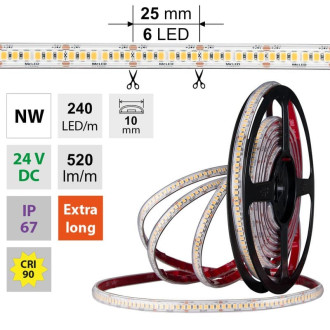 McLED  LED pásek - sada 4 m, 240 LED/m, NW, 6 W/m, DC 24V, 520 lm/m, CRI90, IP67, 10 mm, vodič 3 m ML-126.033.90.S04001