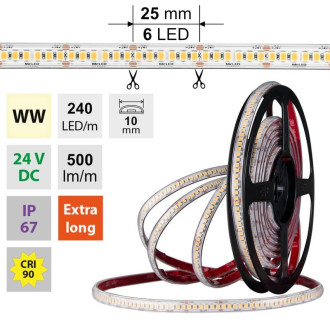 McLED  LED pásek - sada 6 m, 240 LED/m, WW, 6 W/m, DC 24V, 500 lm/m, CRI90, IP67, 10 mm, vodič 3 m ML-126.034.90.S06001