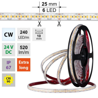 McLED  LED pásek - sada 2 m, 240 LED/m, CW, 6 W/m, DC 24V, 520 lm/m, CRI90, IP67, 10 mm, vodič 3 m ML-126.032.90.S02001