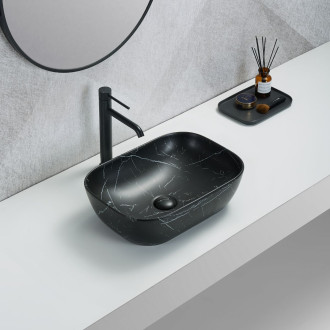 Umyvadlo na desku SAT Infinitio 45,5x32,5 cm mramor černá mat bez přepadu SATINF4532MRBKM