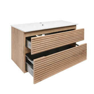 Koupelnová skříňka 2 zásuvková s umyvadlem Naturel Savona 98x53x44,8 cm dub Halifax mat SAVONA2100DH