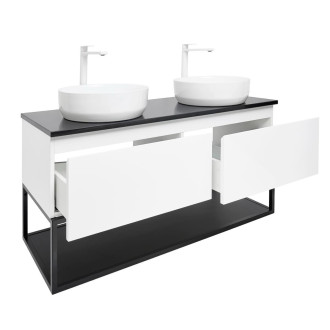 Koupelnová skříňka s kamennou krycí deskou SAT B-Way 119x30x45 cm bílá lesk BWAY120WU2B2BF
