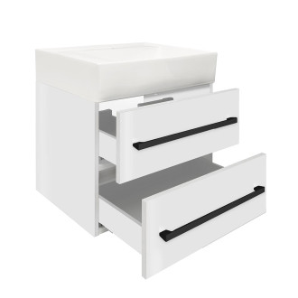Koupelnová skříňka s umyvadlem a černou úchytkou SAT Cube Way 60x53x46 cm bílá lesk CUBE46C602BISATCWL
