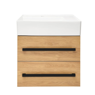 Koupelnová skříňka s umyvadlem a černou úchytkou SAT Cube Way 60x53x46 cm dub Hickory mat CUBE46C602DHSATCW