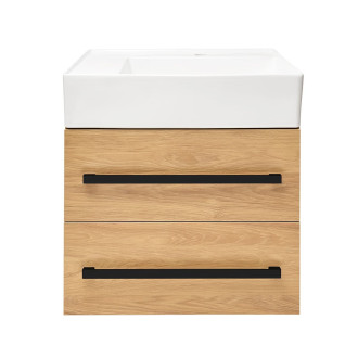 Koupelnová skříňka s umyvadlem a černou úchytkou SAT Cube Way 60x53x46 cm dub Hickory mat CUBE46C602DHSATCWL
