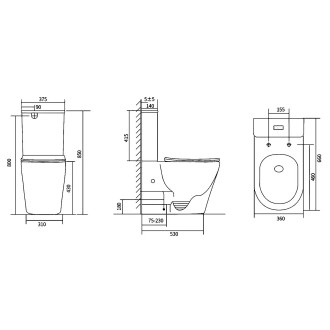 AVIS WC kombi, Vortex Rimless, spodní/zadní odpad, bílá PC106V