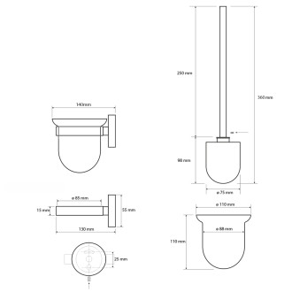 X-STEEL WC štětka závěsná, mléčné sklo, nerez mat XS301