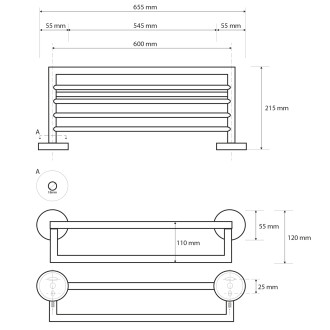 X-STEEL polička na ručníky s hrazdou, nerez mat XS406