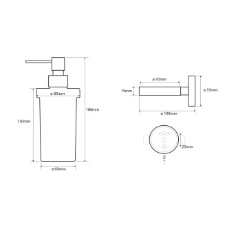 X-ROUND dávkovač mýdla 230ml, mléčné sklo, chrom XR101