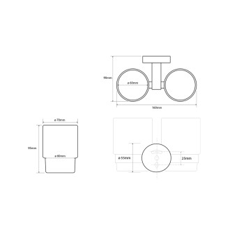 X-ROUND dvojitý držák skleniček, mléčné sklo, chrom XR902