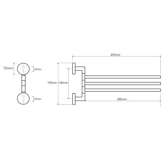 X-ROUND trojitý držák ručníků otočný 380mm, chrom XR407