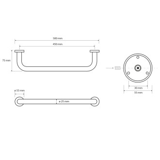 X-ROUND E madlo pevné 450mm, chrom XR500
