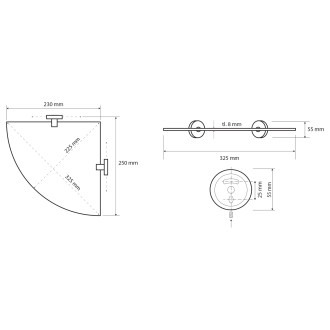 X-ROUND E skleněná polička rohová 235x255mm, chrom XR603