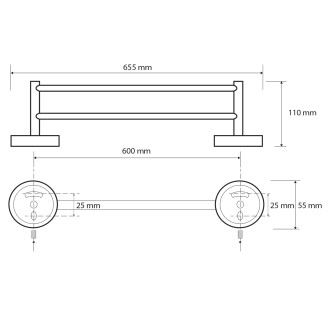 X-ROUND E dvojitý držák ručníků 600x110mm, chrom XR423