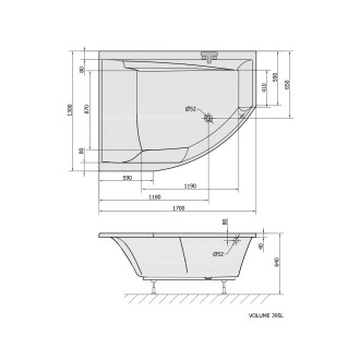 TANDEM L asymetrická vana 170x130x50cm, bílá 96611