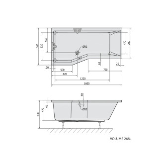 VERSYS L asymetrická vana 160x84x70x47cm, bílá 14611