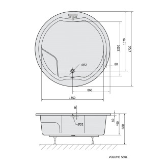 ROYAL ROUND kulatá vana s konstrukcí 172x172x49cm, bílá 73211