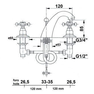 ANTEA tříprvková umyvadlová baterie s výpustí, chrom 3021