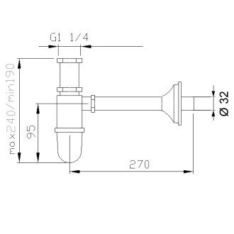 RETRO umyvadlový sifon 5/4", odpad 32 mm, zlato 9595