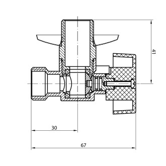 Pračkový kulový ventil se zpětným ventilem 1/2"x3/4" - L, chrom 5310